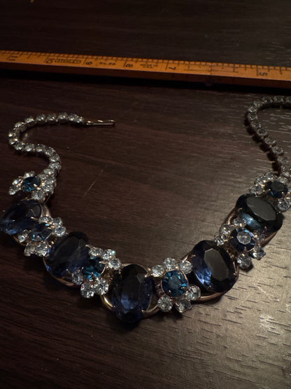 Vintage Juliana (DeLizza & Elster) Blue Rhinestone Necklace | Book Piece | 1960s Designer Costume Jewelry