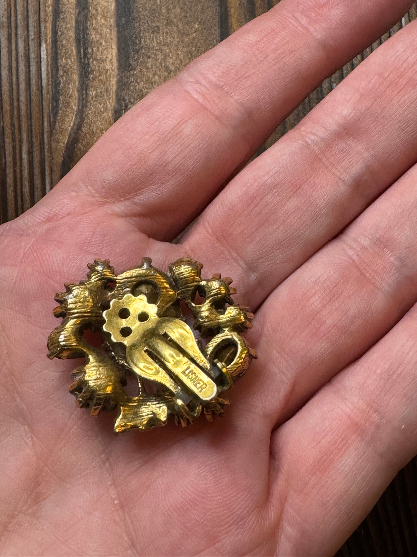 Vintage Lisner Multi Color Rhinestone Leaf Earrings Clip On Fall