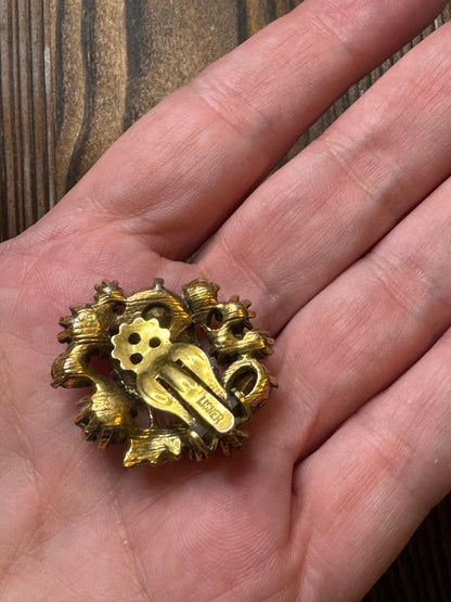 Vintage Lisner Multi Color Rhinestone Leaf Earrings Clip On Fall