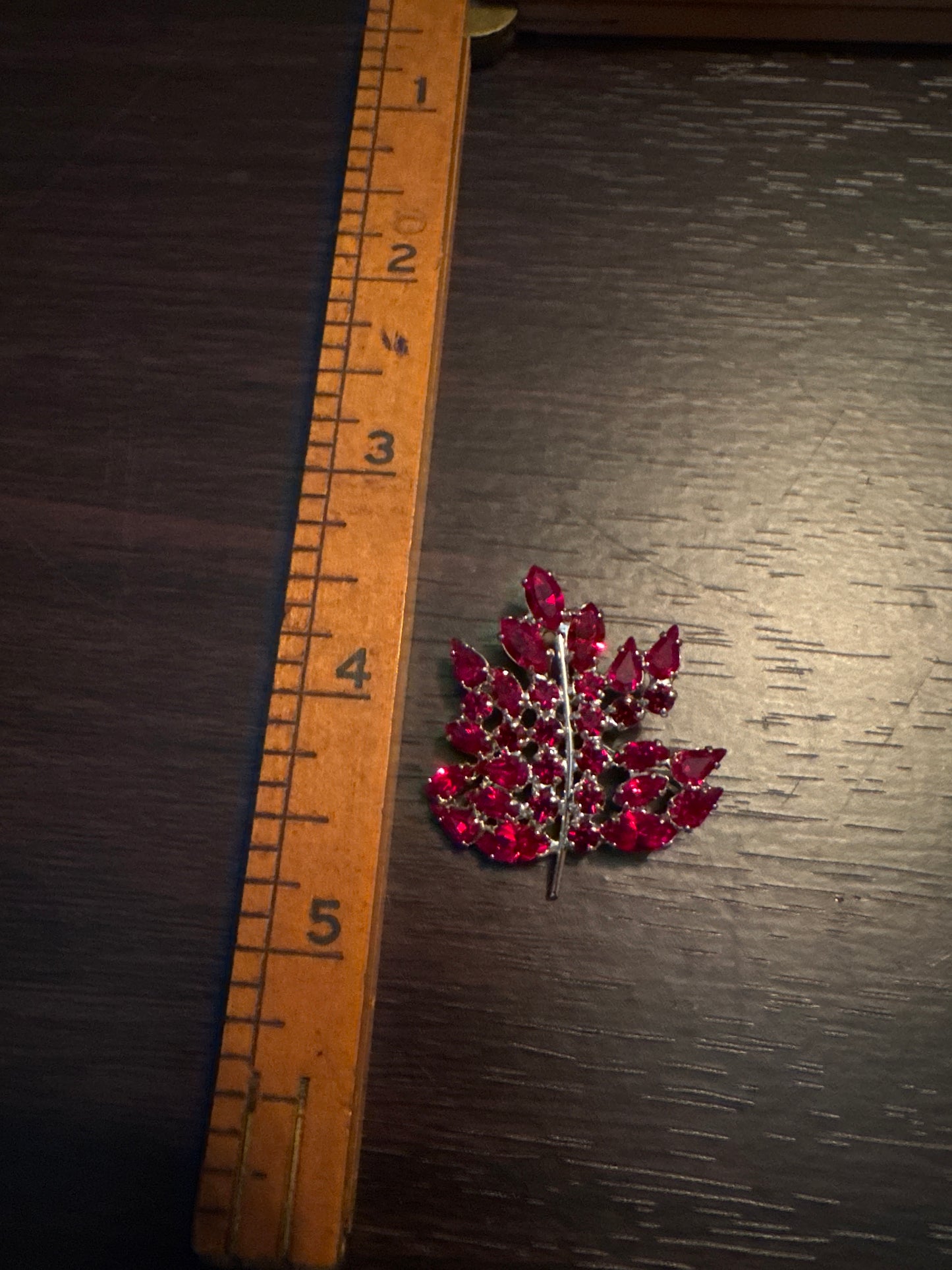 Gorgeous Red Rhinestone Leaf Brooch - Autumn Elegance Pin