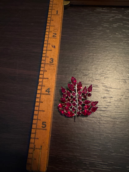 Gorgeous Red Rhinestone Leaf Brooch - Autumn Elegance Pin