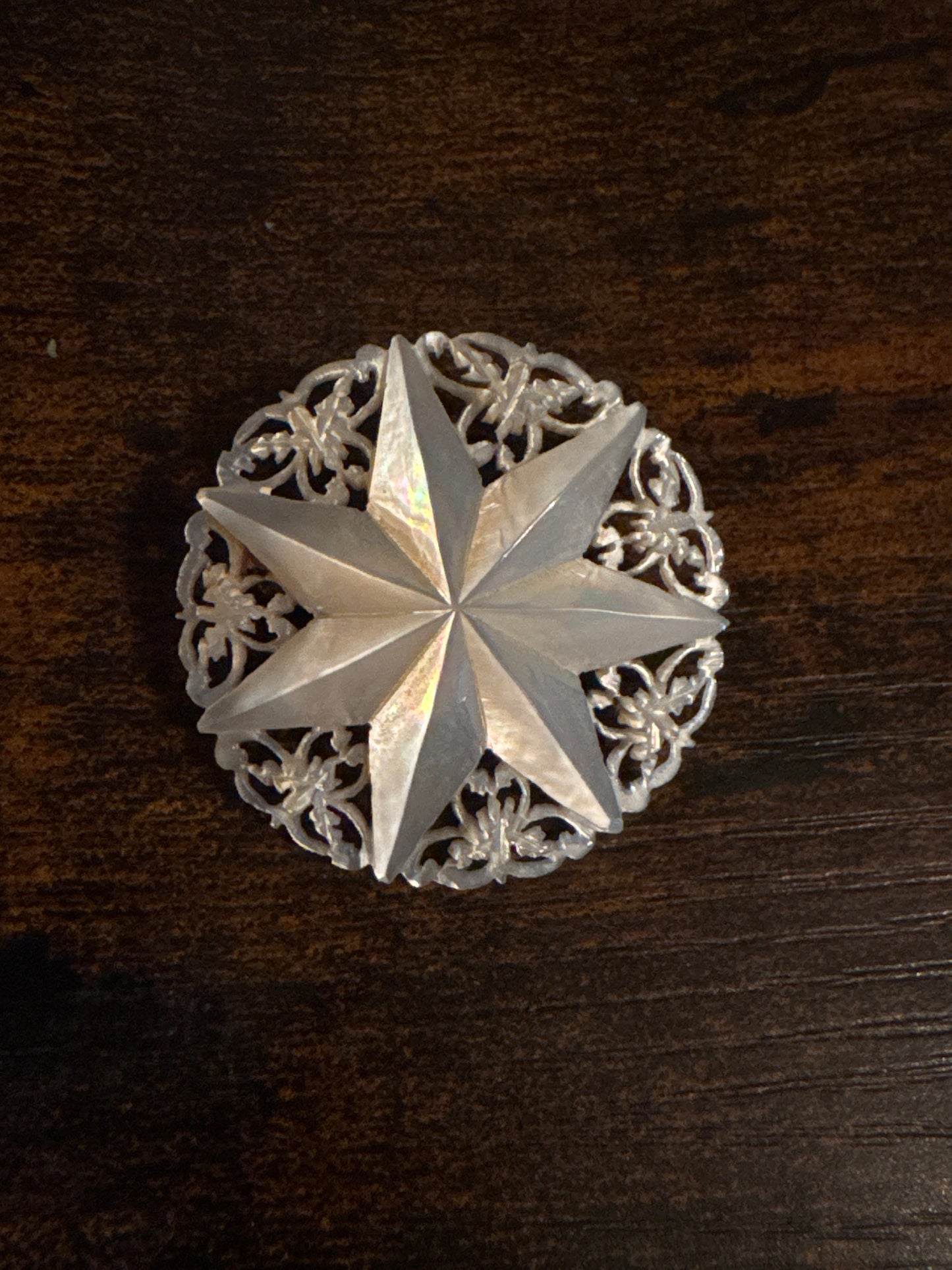 Carved Mother-of-Pearl Starburst Brooch