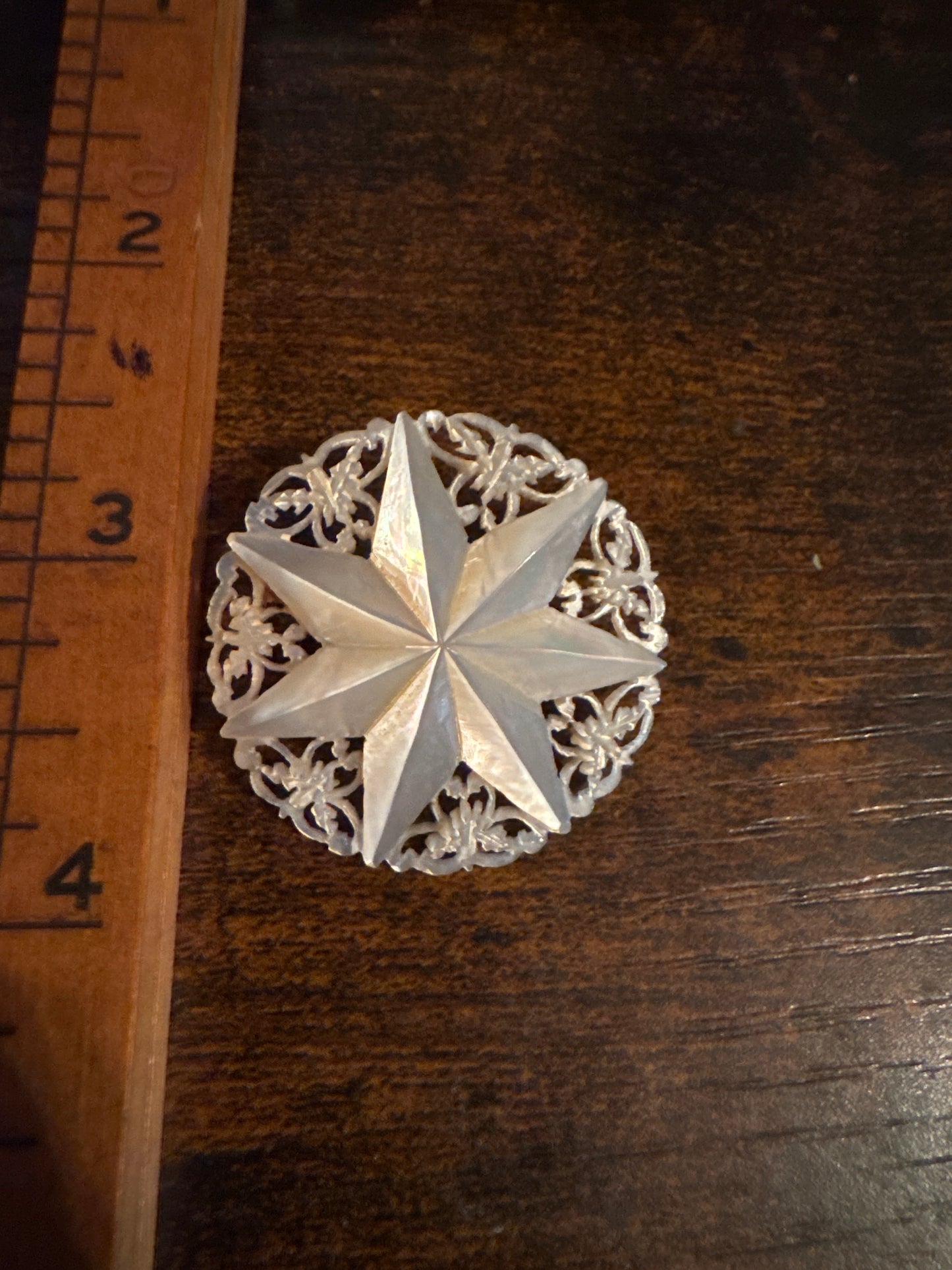 Carved Mother-of-Pearl Starburst Brooch