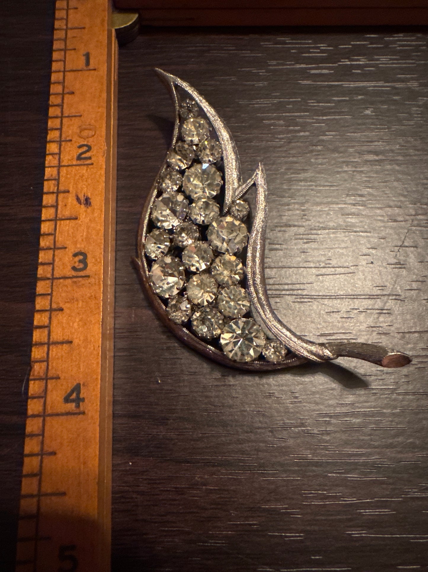 Vintage Brooch Rhinestone Leaf