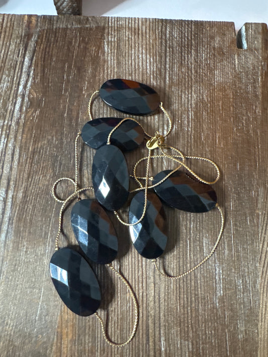 Vintage 1970s Faceted Black Glass Bead Necklace