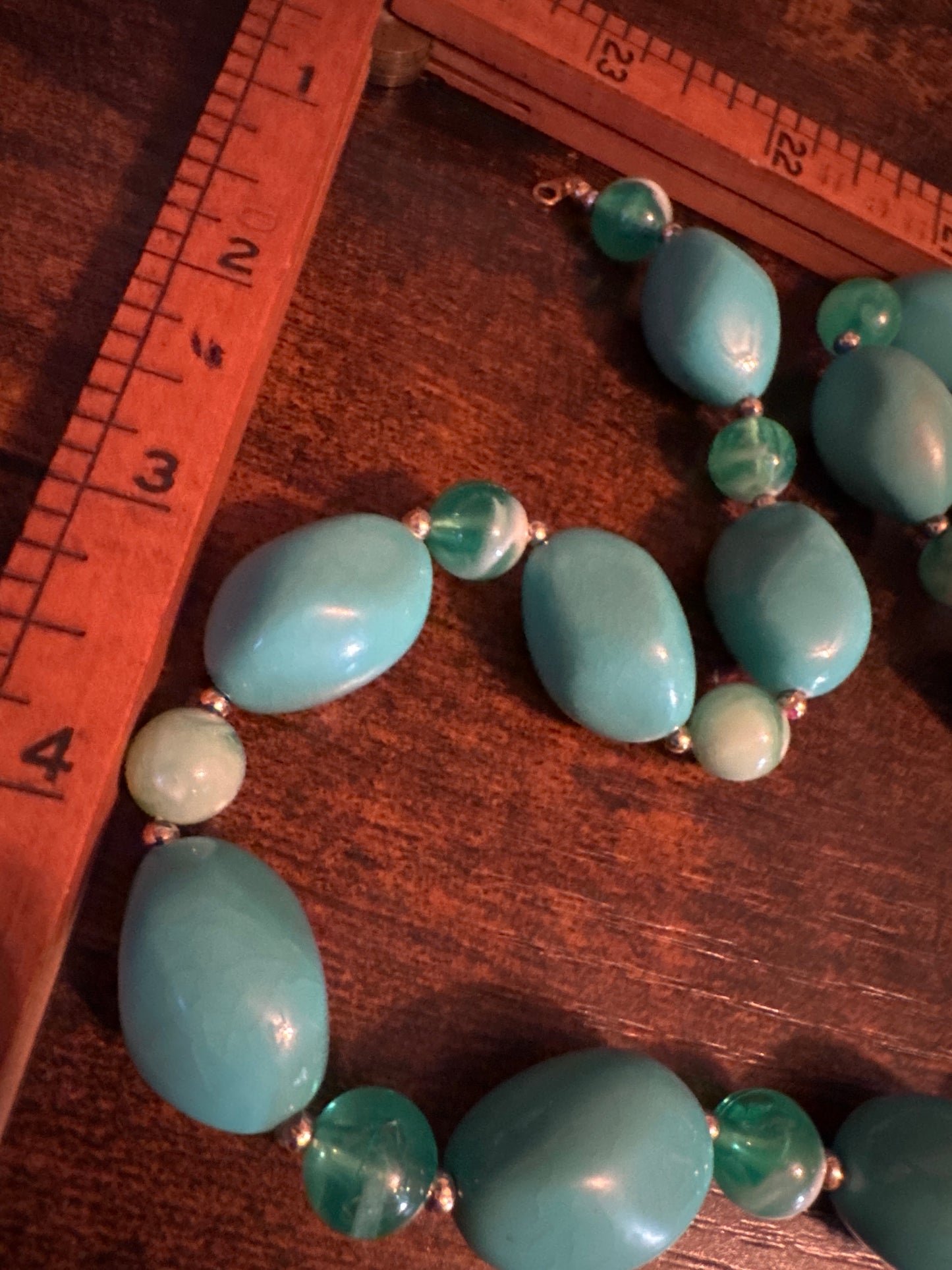 Vintage Turquoise Beaded Necklace & Heart Brooch by ART