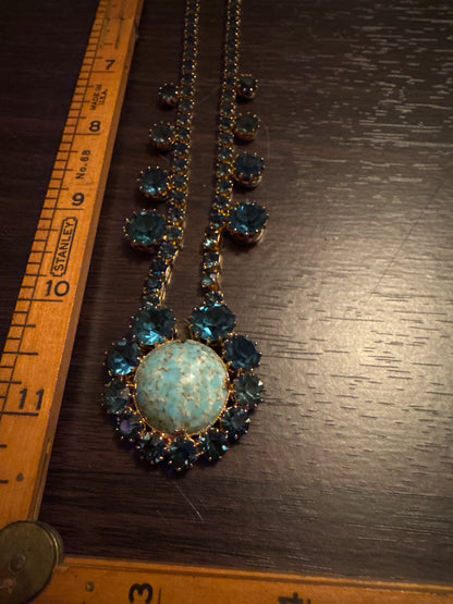 Blue Rhinestone & Turquoise Necklace - Bohemian Goddess Style