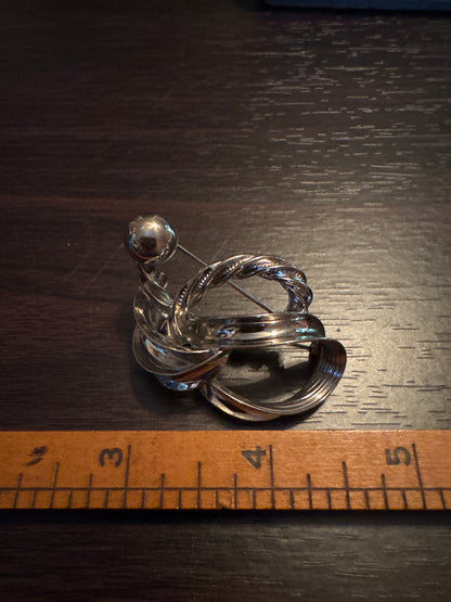 Modernist Silver Swirl Brooch - Abstract Sculptural Pin