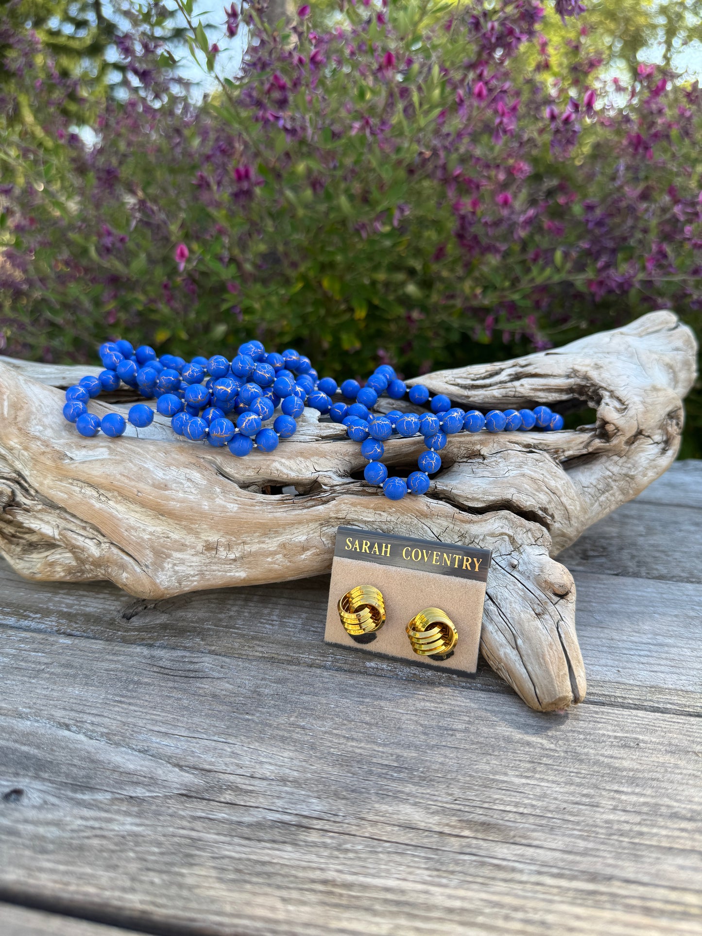 Vintage Blue Beaded Necklace & Earrings Set
