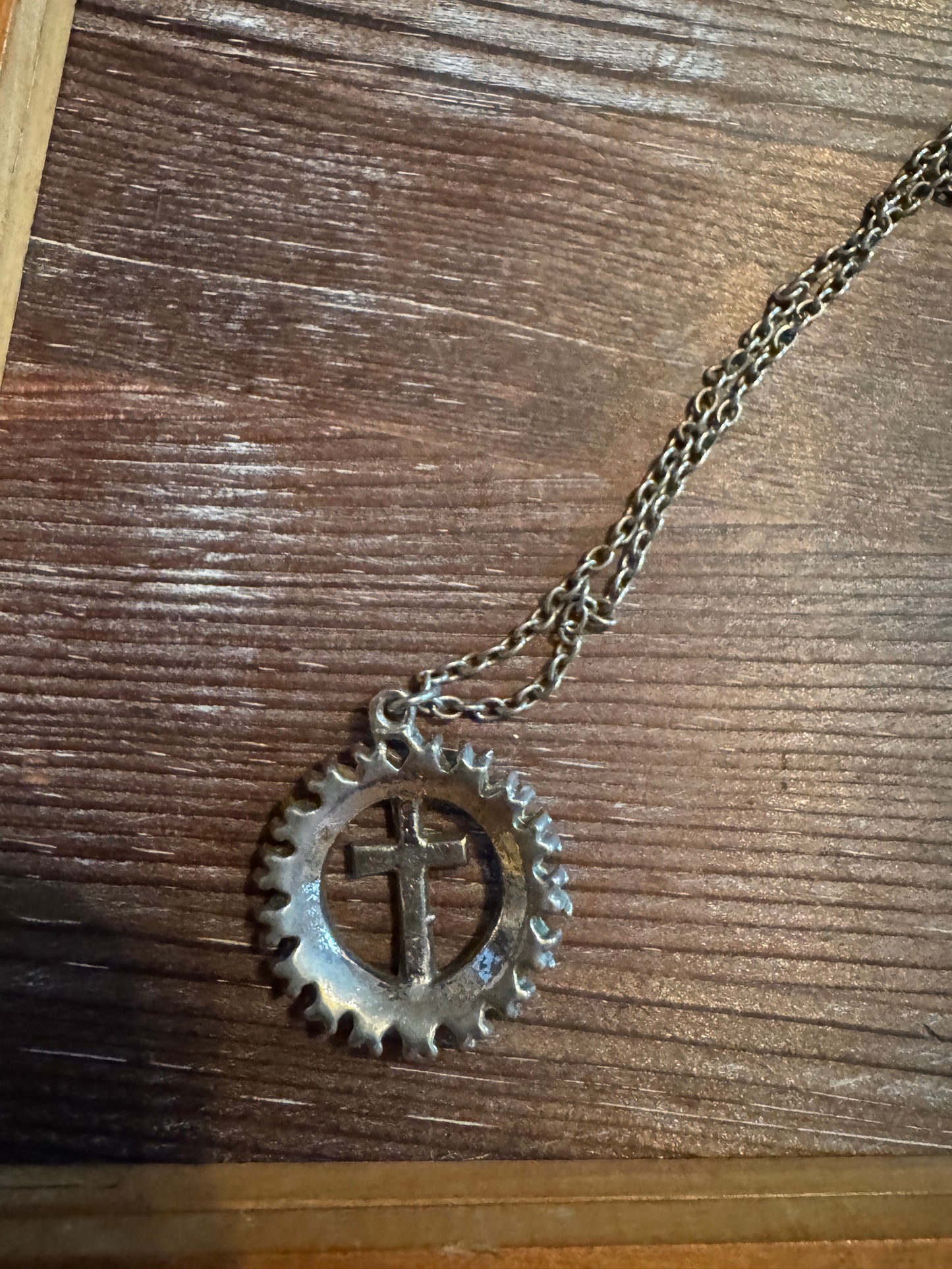 Cross Pendent Necklace- With Circle of Turquoise Colored Beads w/ Chain