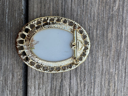 Vintage 1970s Hand-Painted Porcelain Floral Brooch