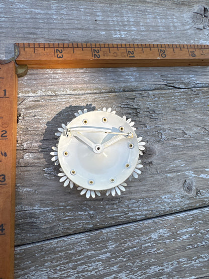 Vintage Rhinestone Flower Brooch - Amber Crystal Floral Pin