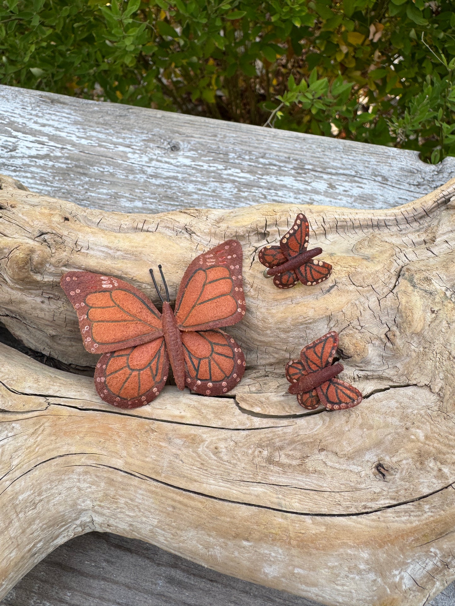 Vintage Leather Tooled Butterfly Brooch & Earring Set