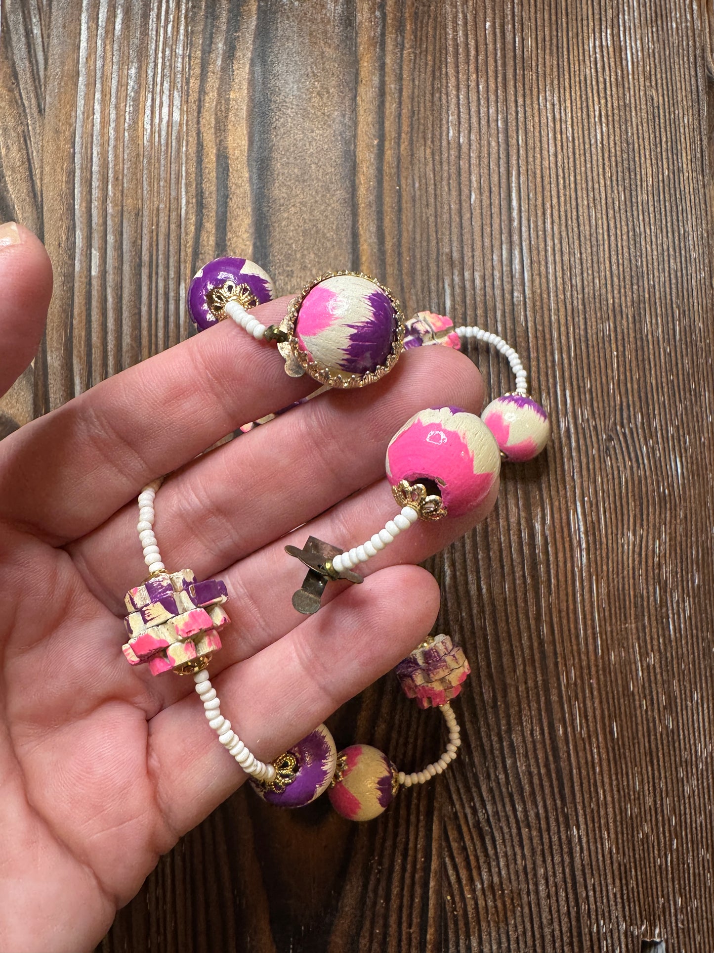 Purple + Pink Wood Jig Saw Puzzle Necklace