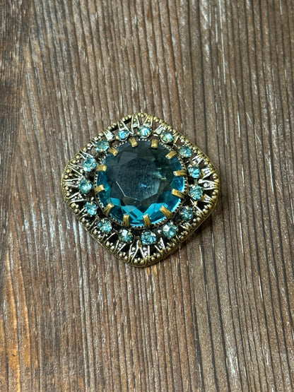 1950s Vintage Aqua Crystal Brooch - Excellent Condition