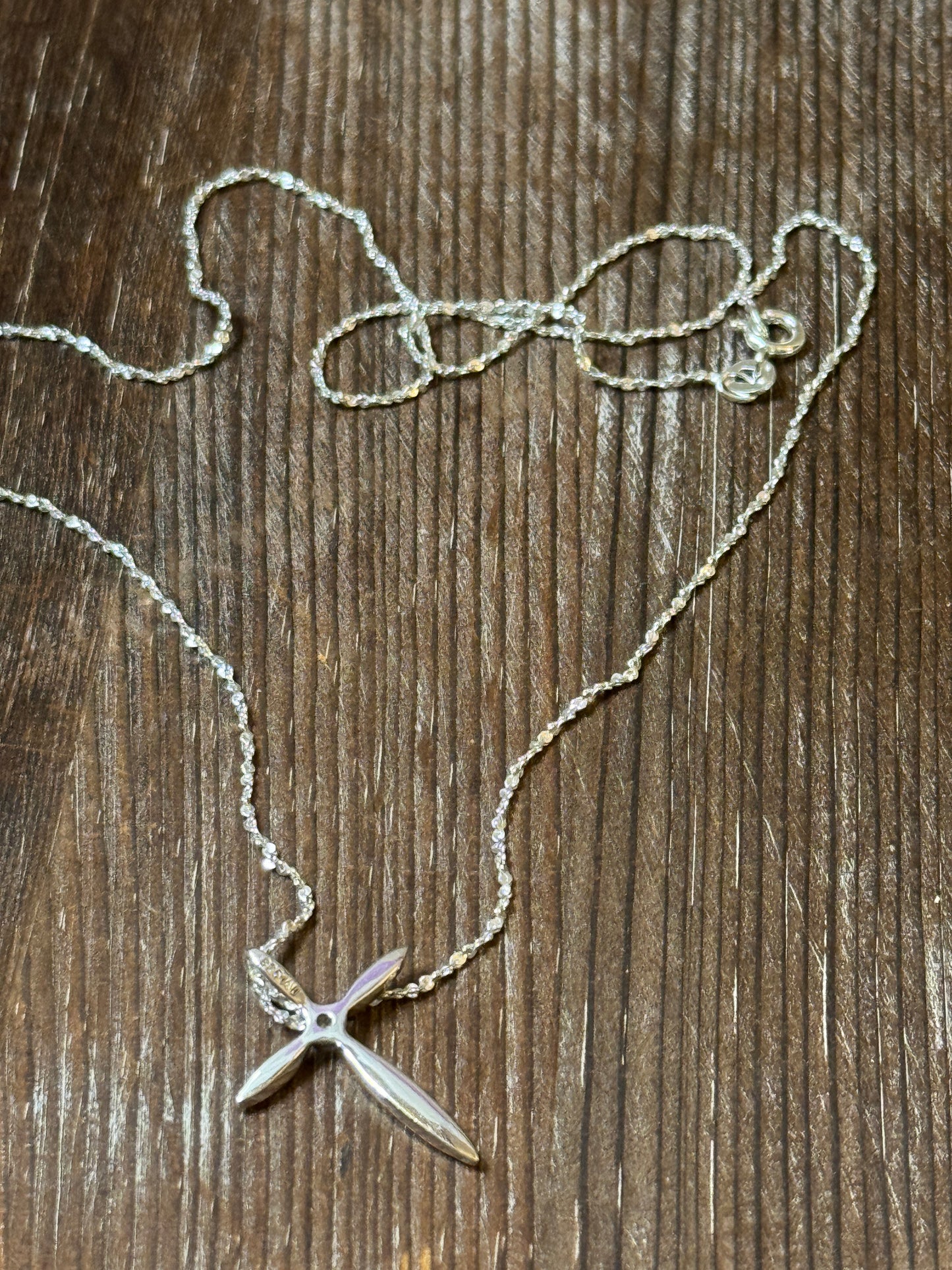 Sterling Silver Cross Necklace with Faceted Center Stone