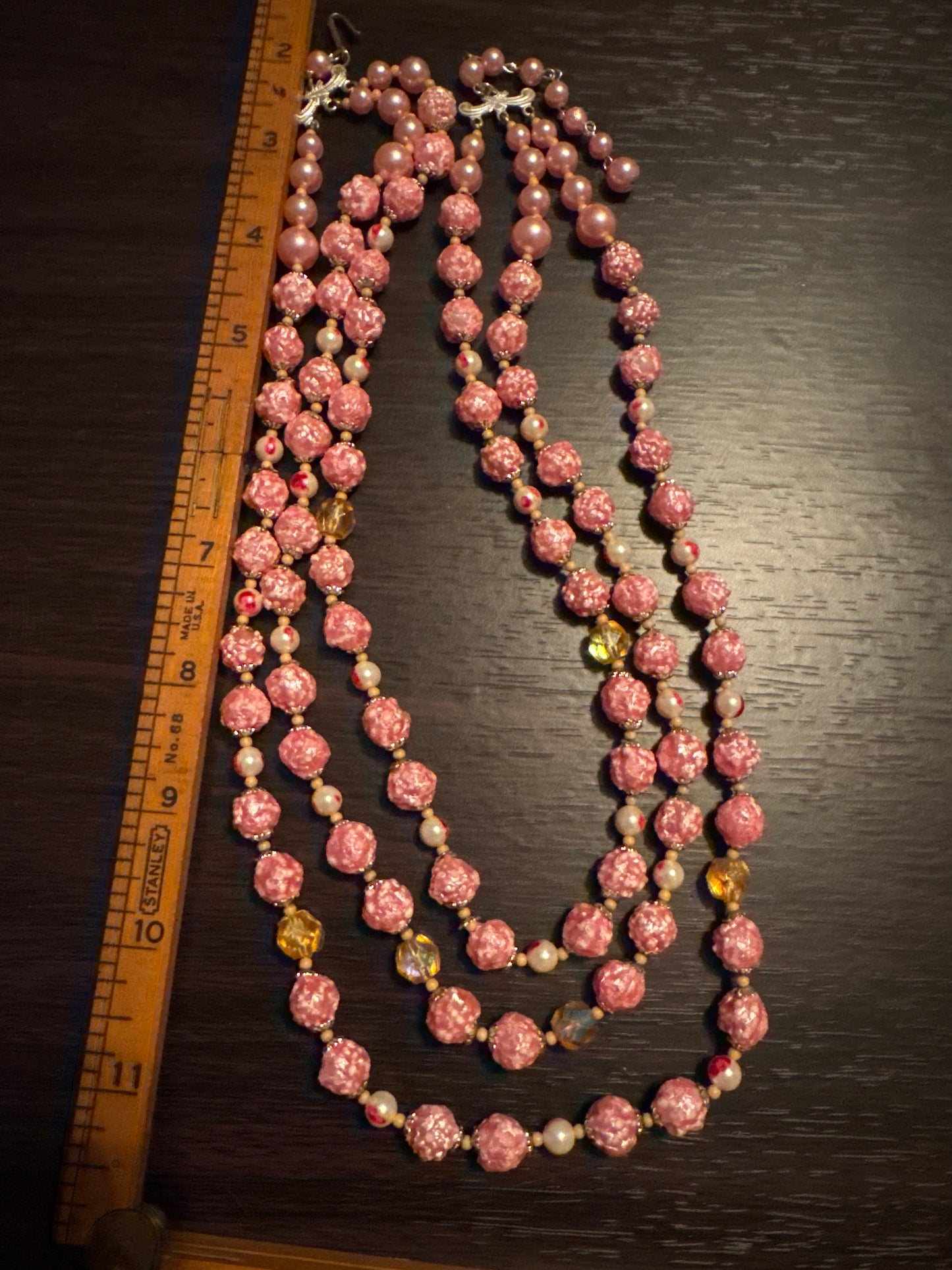 Vintage Pink Textured Bead Necklace - Romantic Rose Garden