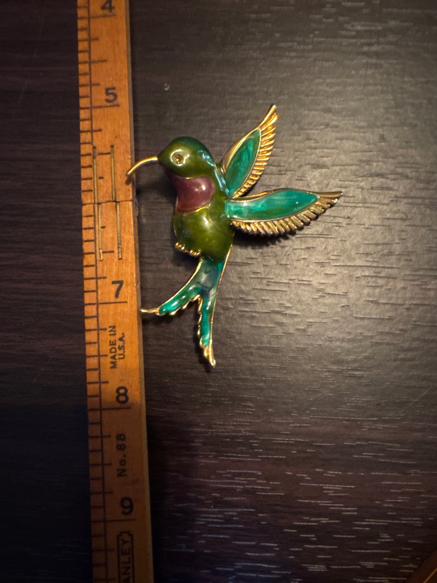 Vintage Enamel Hummingbird Brooch - Tropical Garden Pin