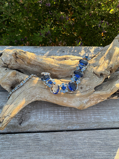 Vintage Juliana (DeLizza & Elster) Blue Rhinestone Necklace | Book Piece | 1960s Designer Costume Jewelry