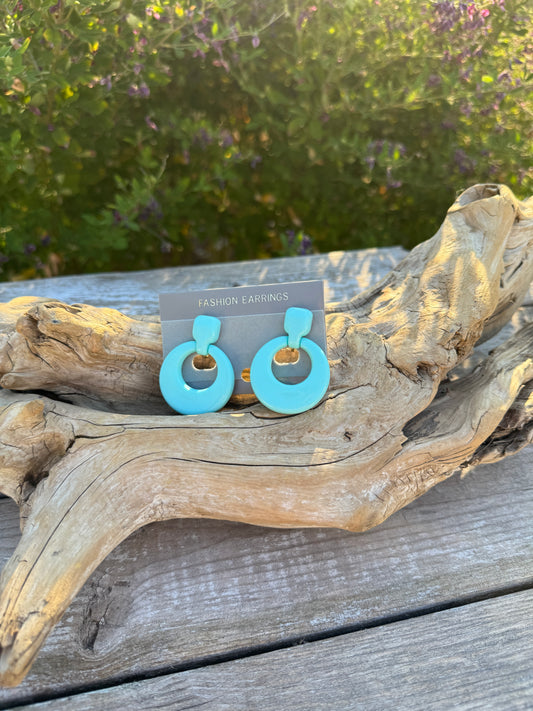 Vintage 80s Turquoise Lucite Hoop Earrings