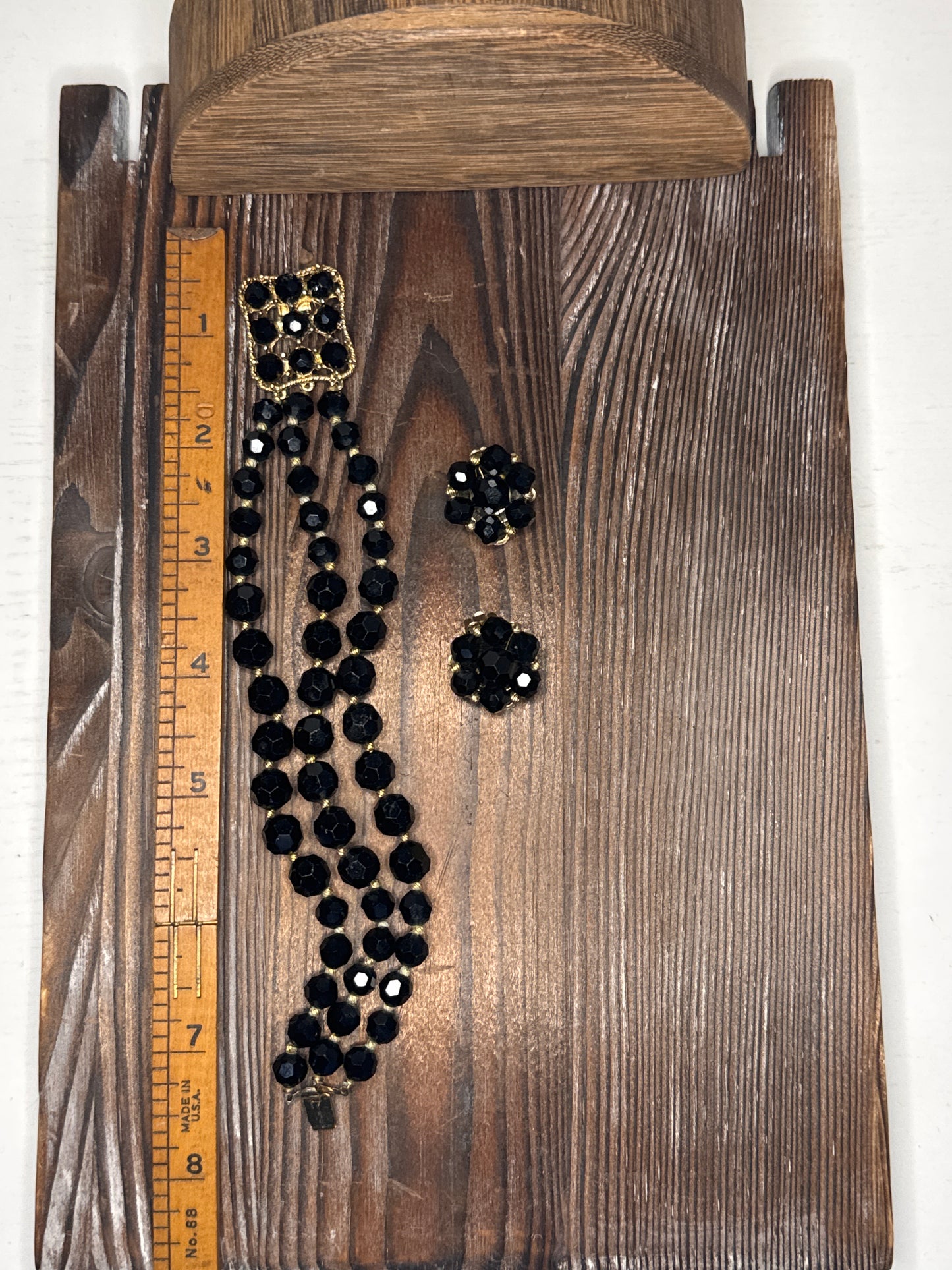 Vintage Marvella Black Faceted Bead Duo with Ornate Clasp