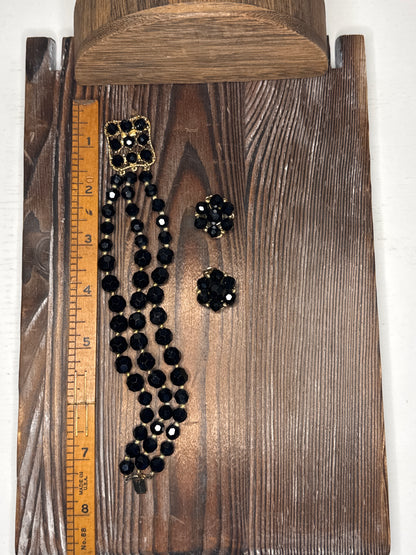 Vintage Marvella Black Faceted Bead Duo with Ornate Clasp