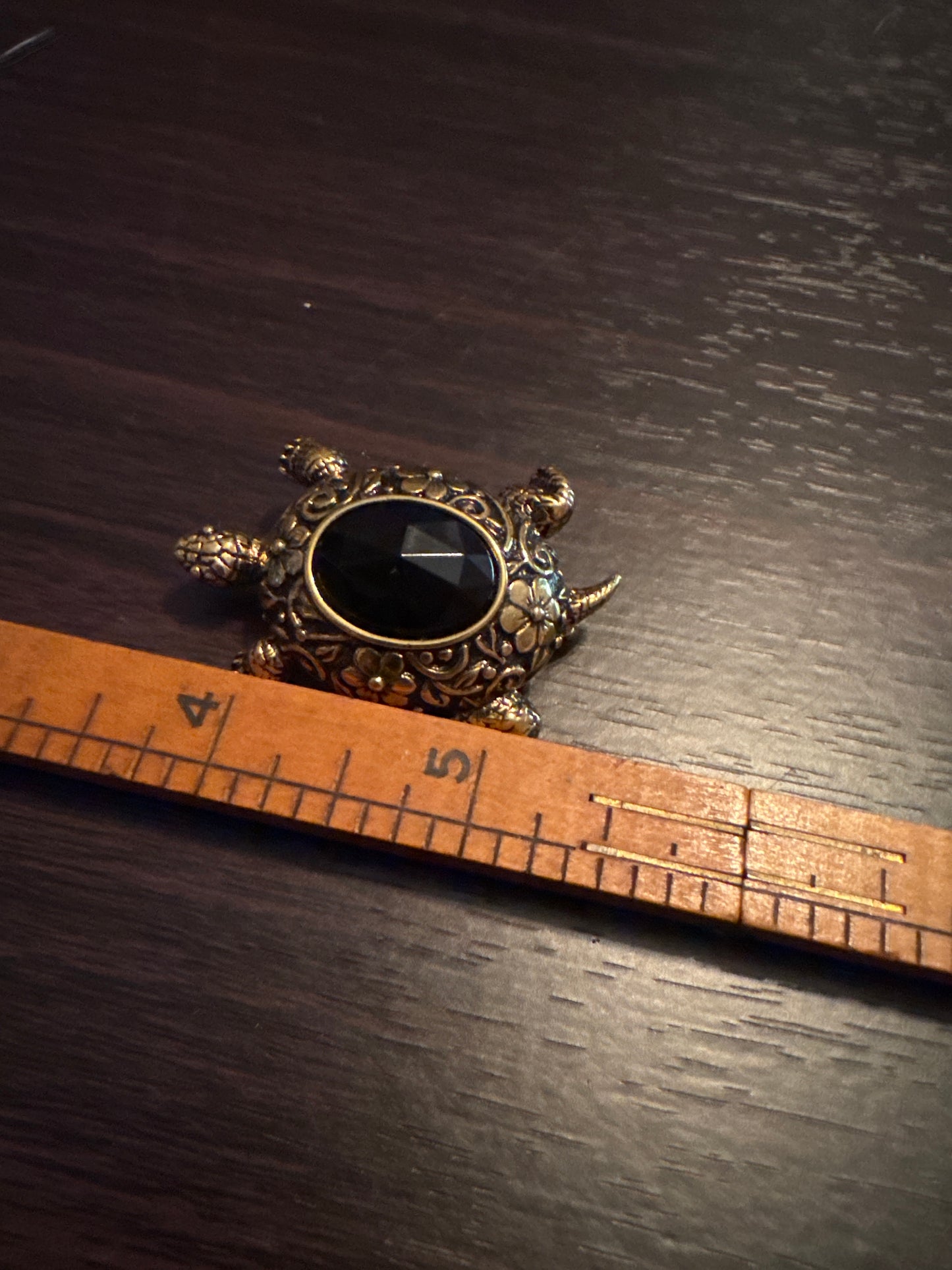 Ornate Vintage Turtle Brooch with Black Onyx Center - Lucky Reptile Pin