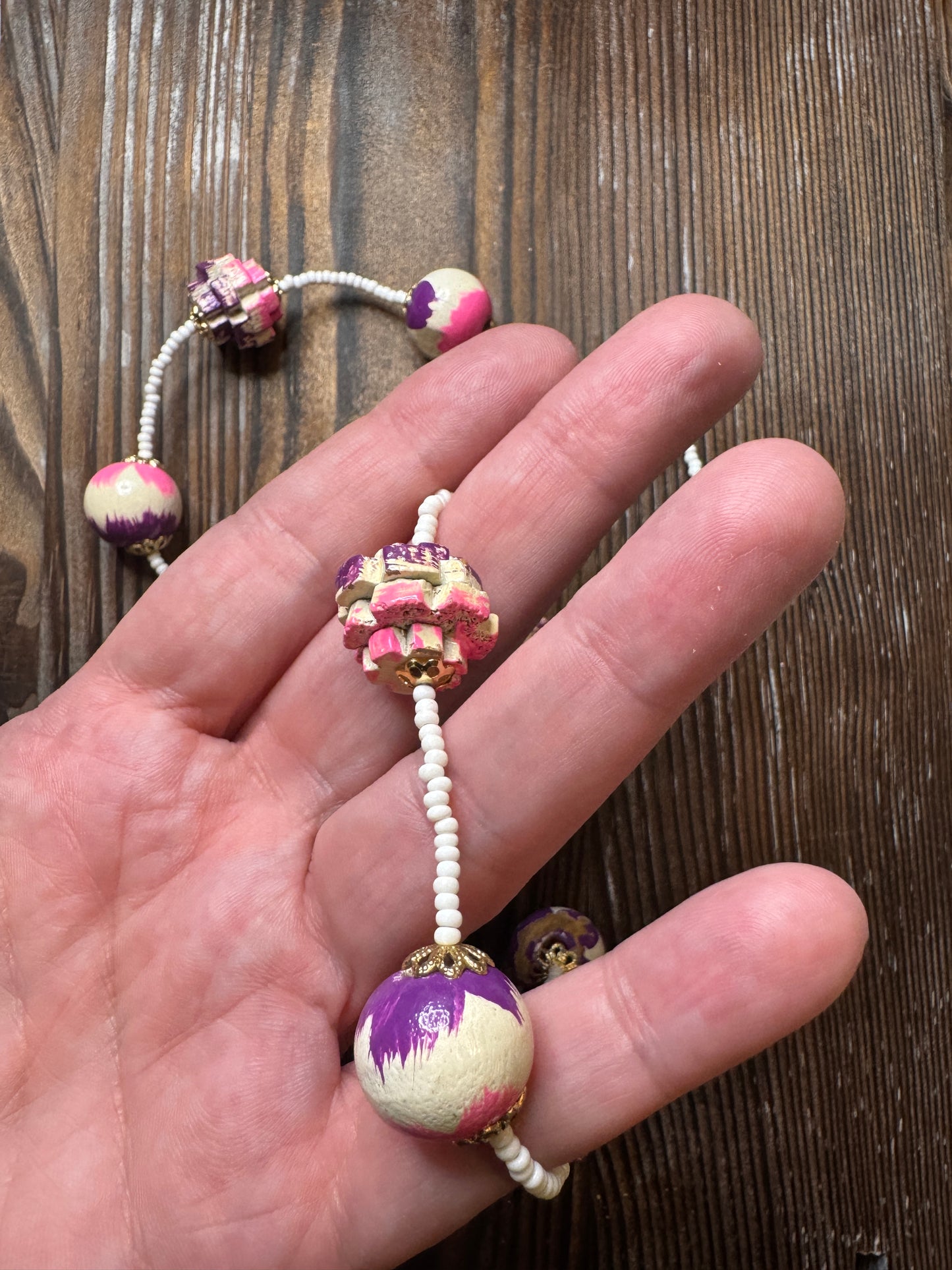 Purple + Pink Wood Jig Saw Puzzle Necklace