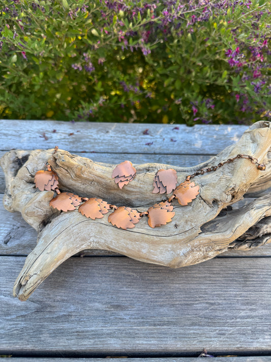 Vintage Copper Adjustable Necklace & Clip Earrings Set