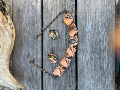 Vintage Copper Adjustable Necklace & Clip Earrings Set