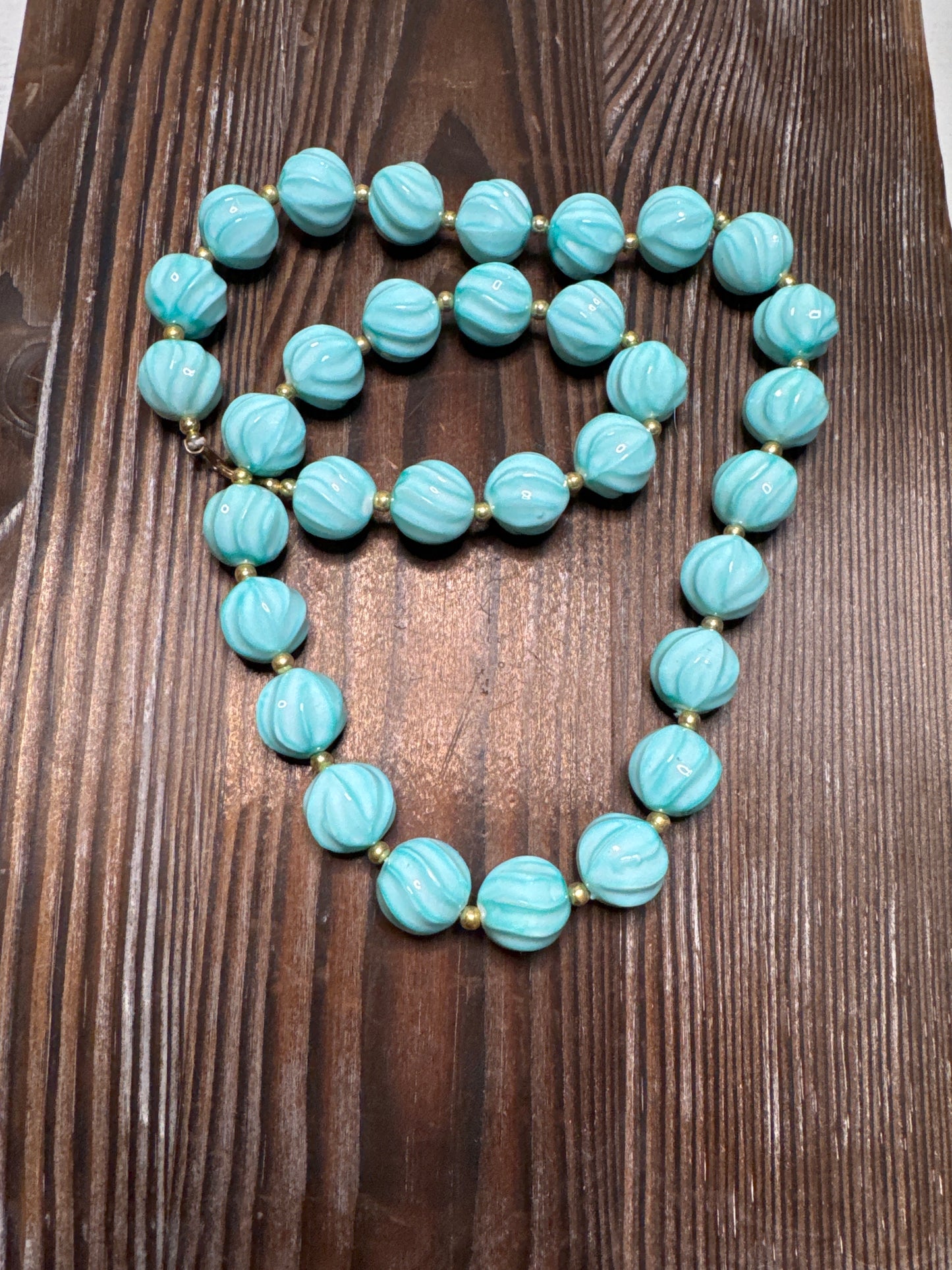 Vintage Turquoise Blue Beaded Necklace & Earring Set - Bohemian Ocean Vibes