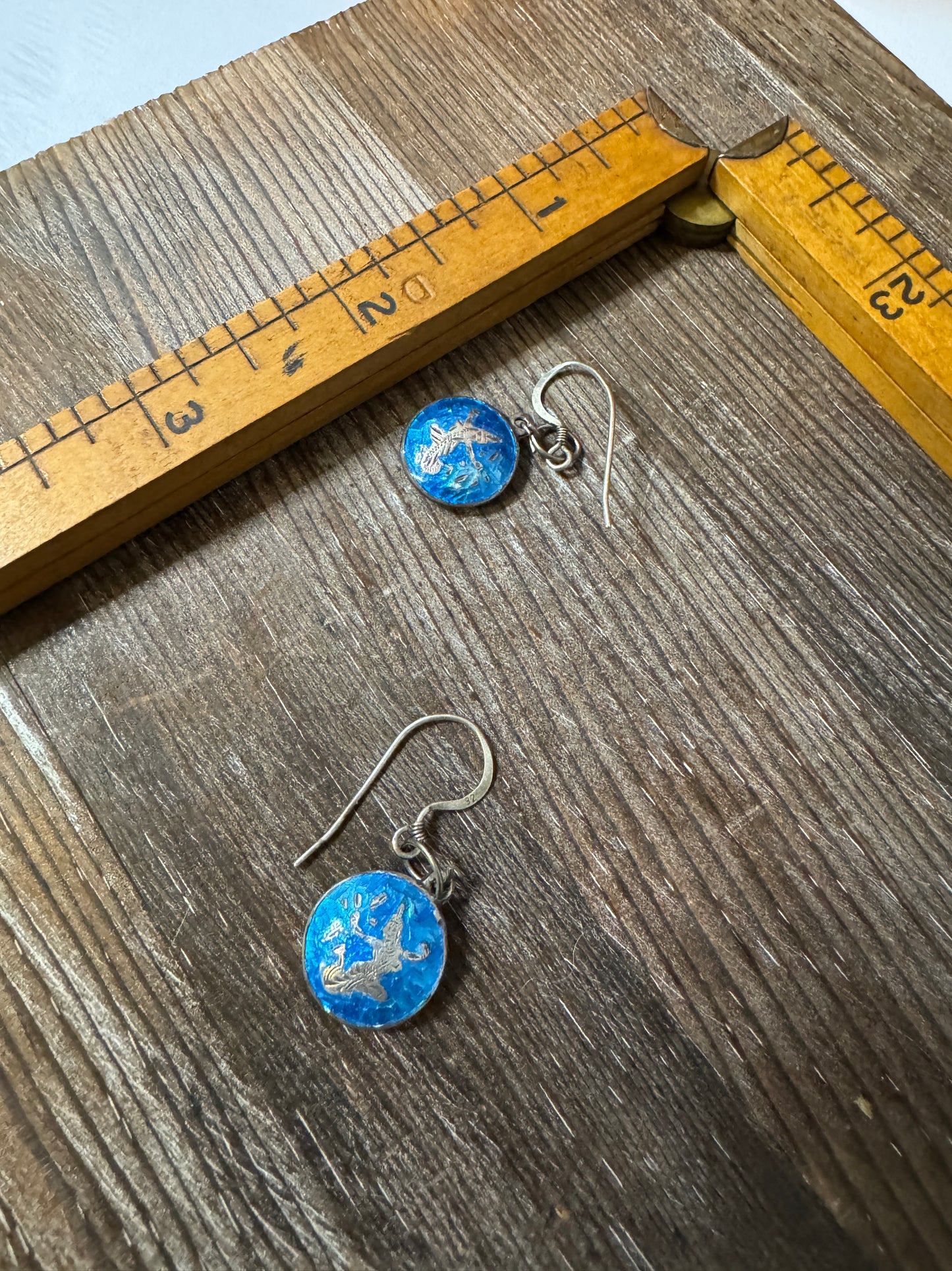 Vintage Siam Sterling Silver Blue Enamel Jewelry Set – Bracelet, Earrings & Pendant | Thai Goddess Mekkala Niello Style, Mid-Century Export Jewelry