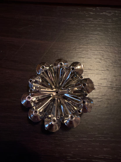 Vintage Clear Rhinestone Flower Brooch - Dazzling Statement Pin
