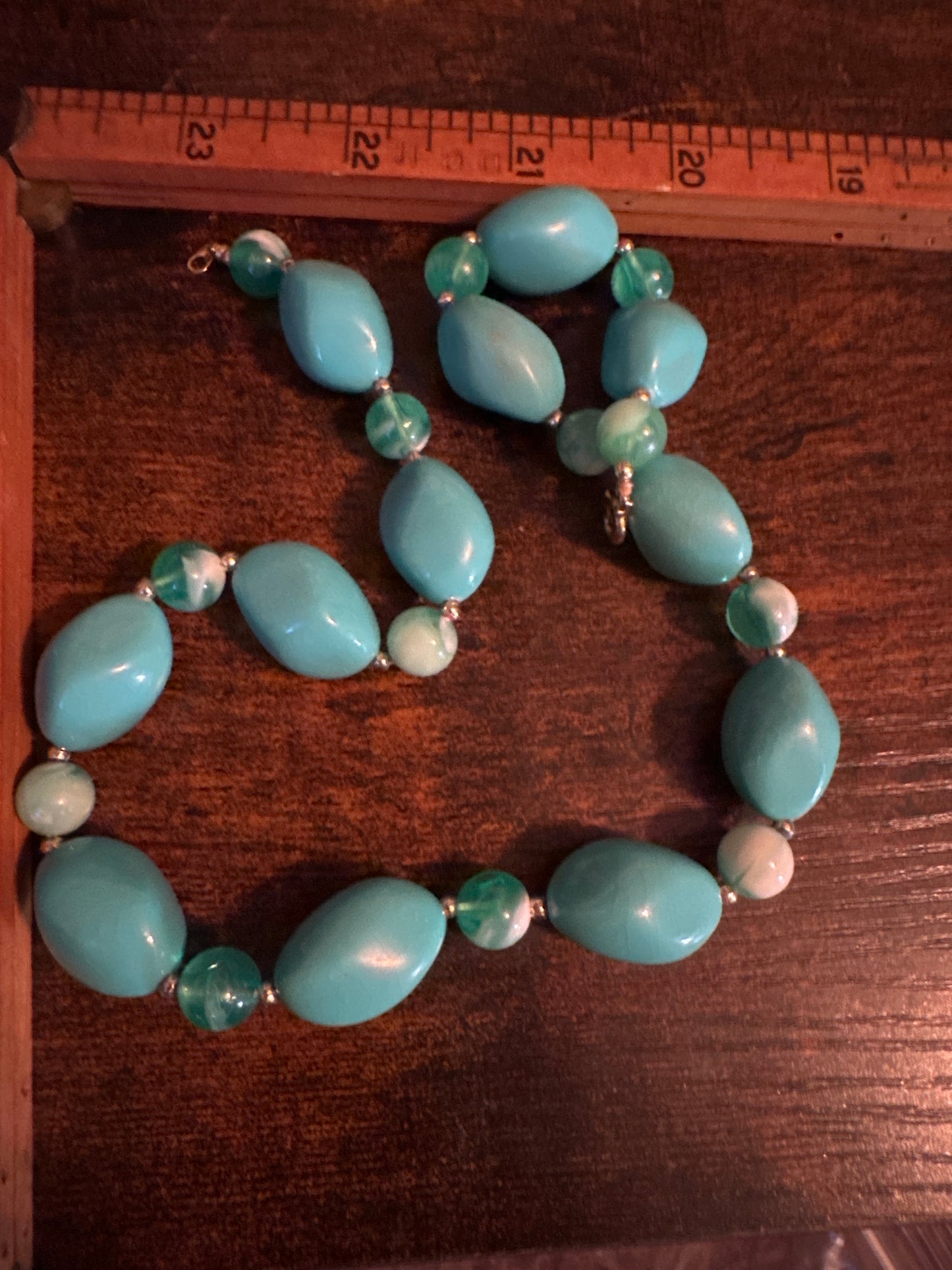 Vintage Turquoise Beaded Necklace & Heart Brooch by ART