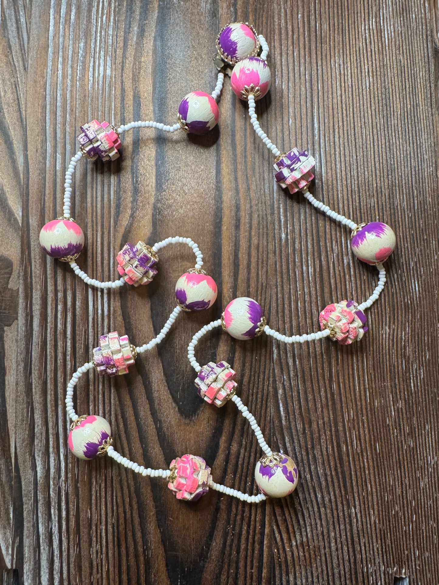 Purple + Pink Wood Jig Saw Puzzle Necklace
