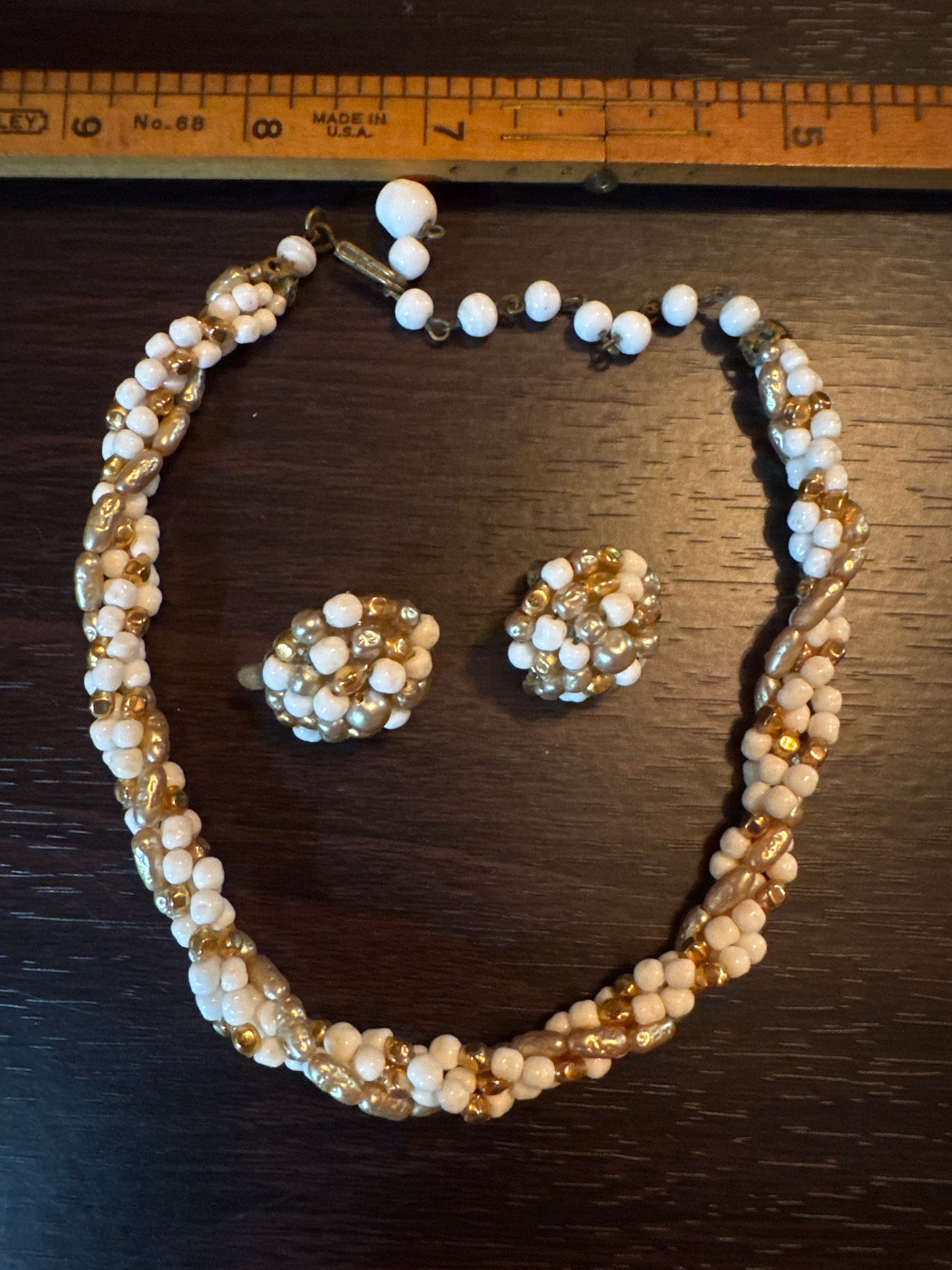 Vintage White + Gold Beaded Necklace Set