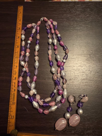Triple Strand Necklace + Earrings