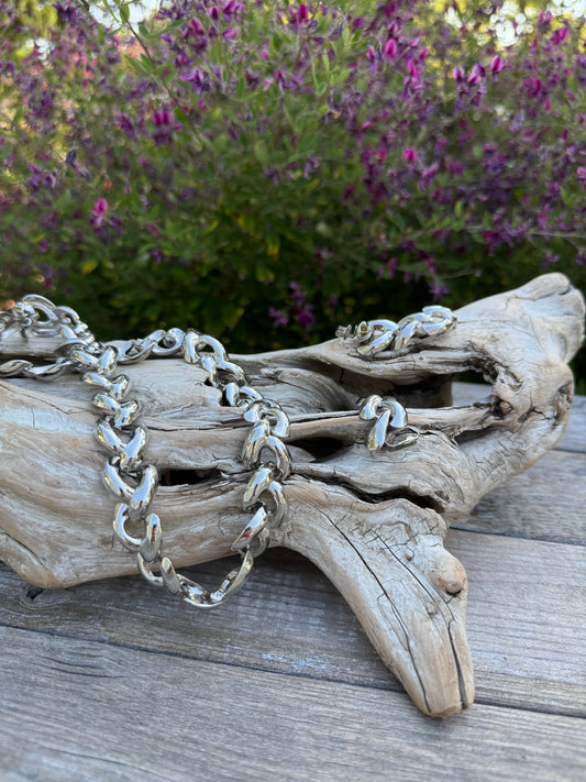 Vintage silver toned necklace, matching earrings