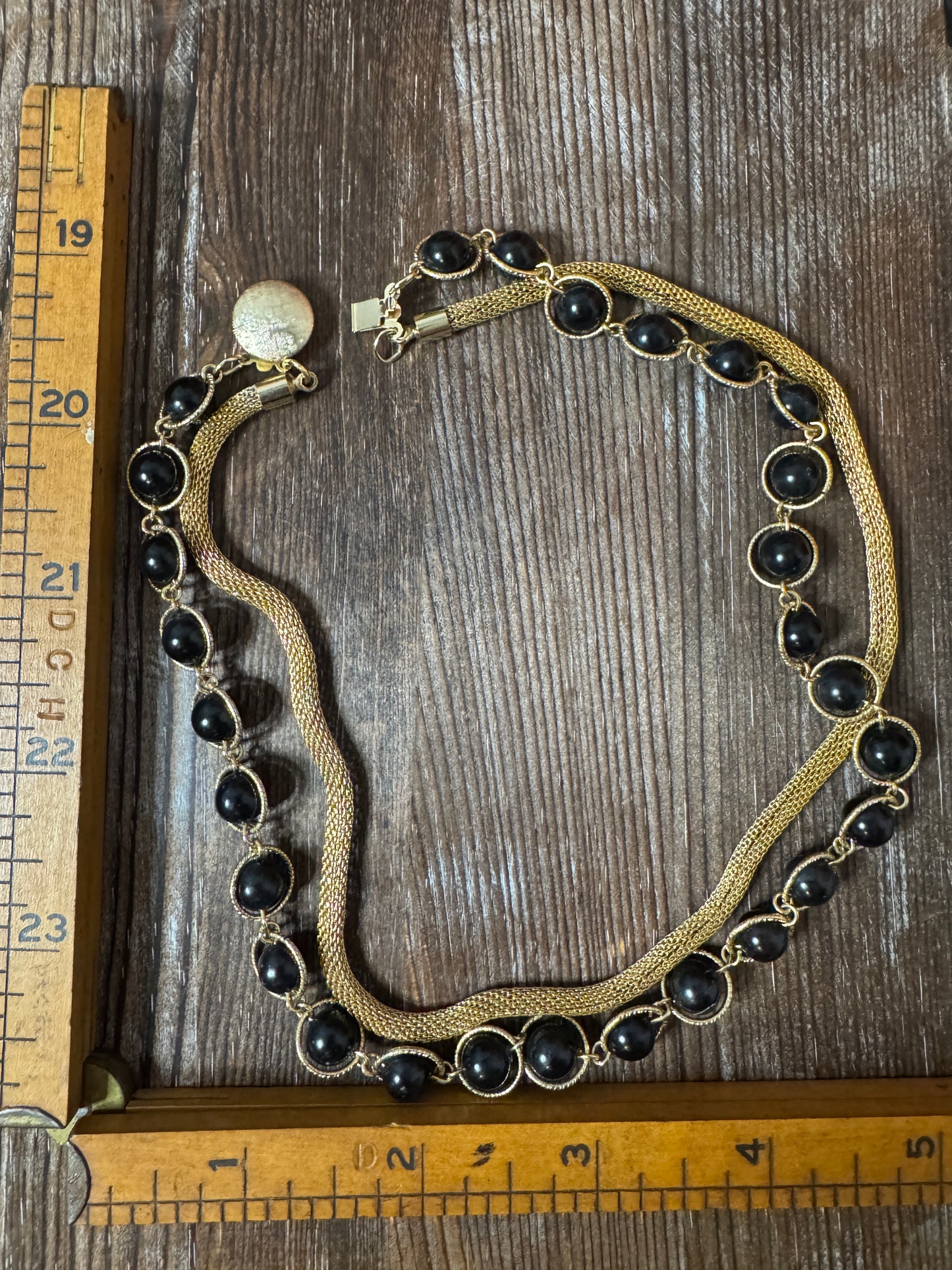 Vintage 50s 60s Necklace Double Strand Black Beaded Mesh