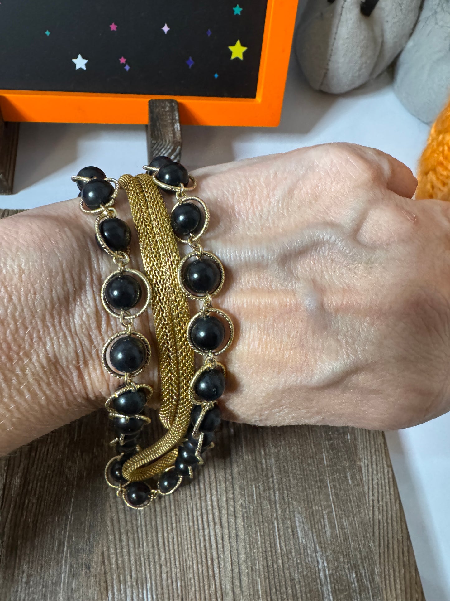 Vintage 50s 60s Necklace Double Strand Black Beaded Mesh