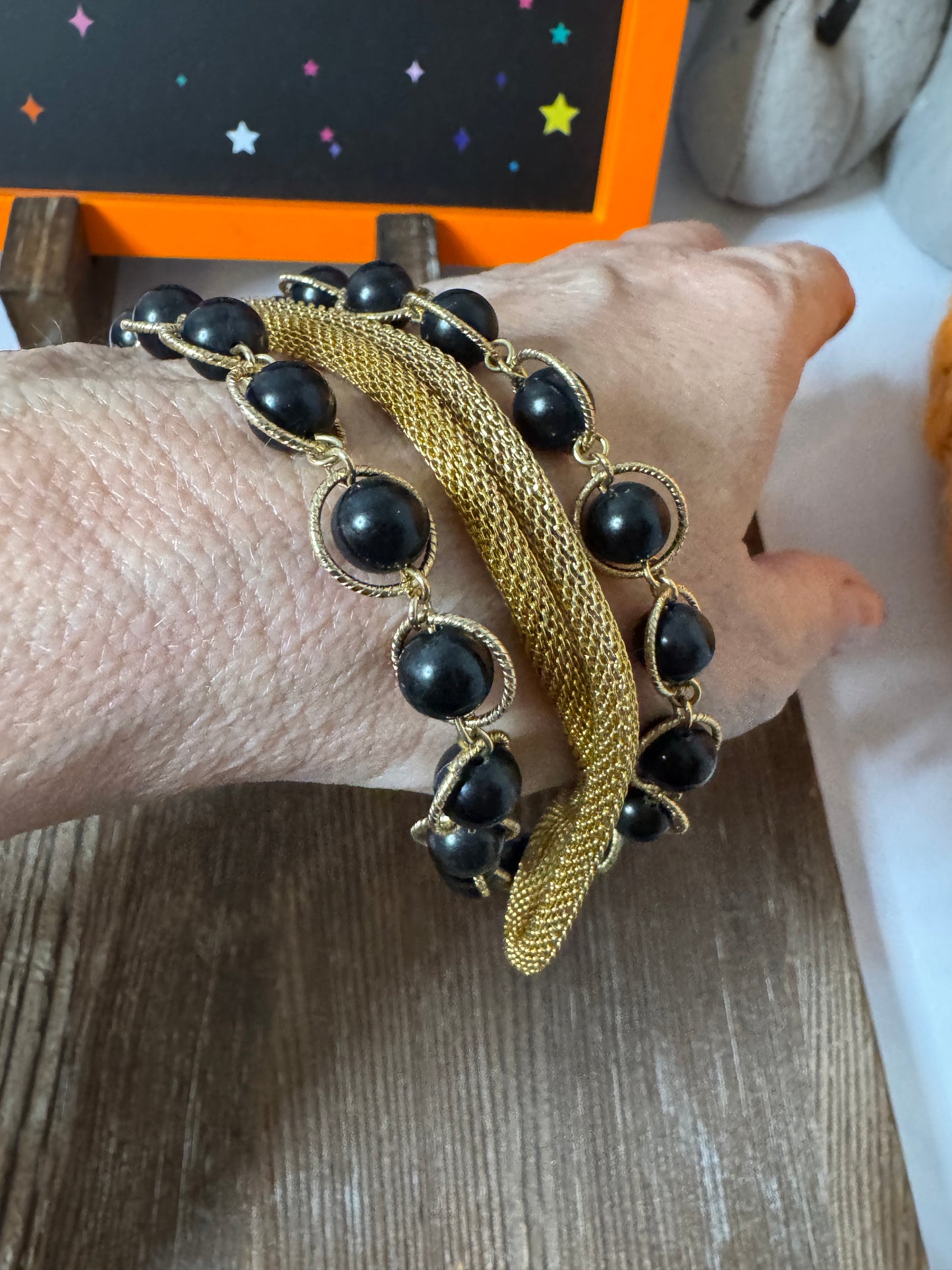 Vintage 50s 60s Necklace Double Strand Black Beaded Mesh