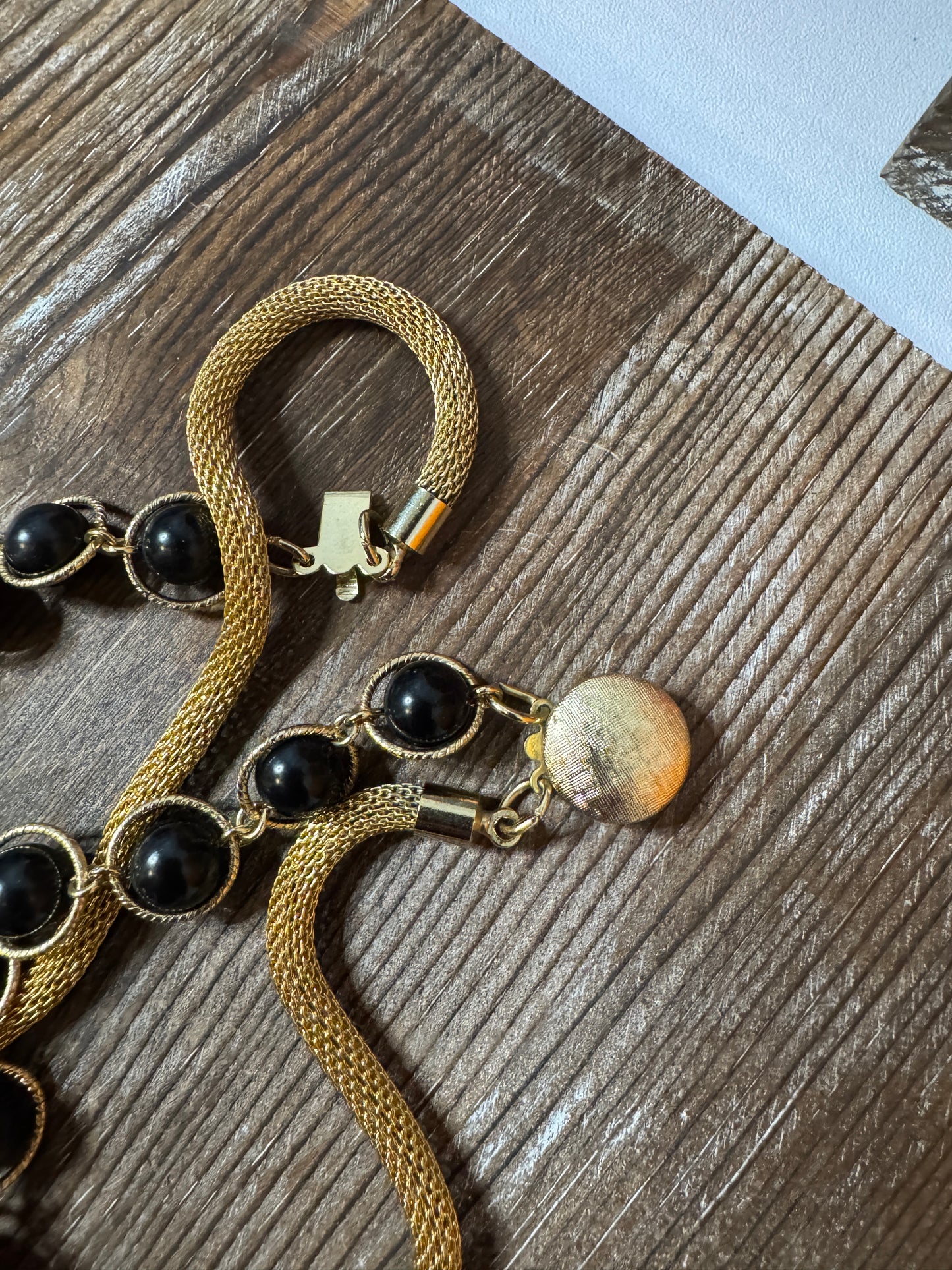 Vintage 50s 60s Necklace Double Strand Black Beaded Mesh