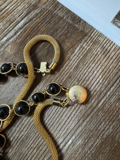 Vintage 50s 60s Necklace Double Strand Black Beaded Mesh