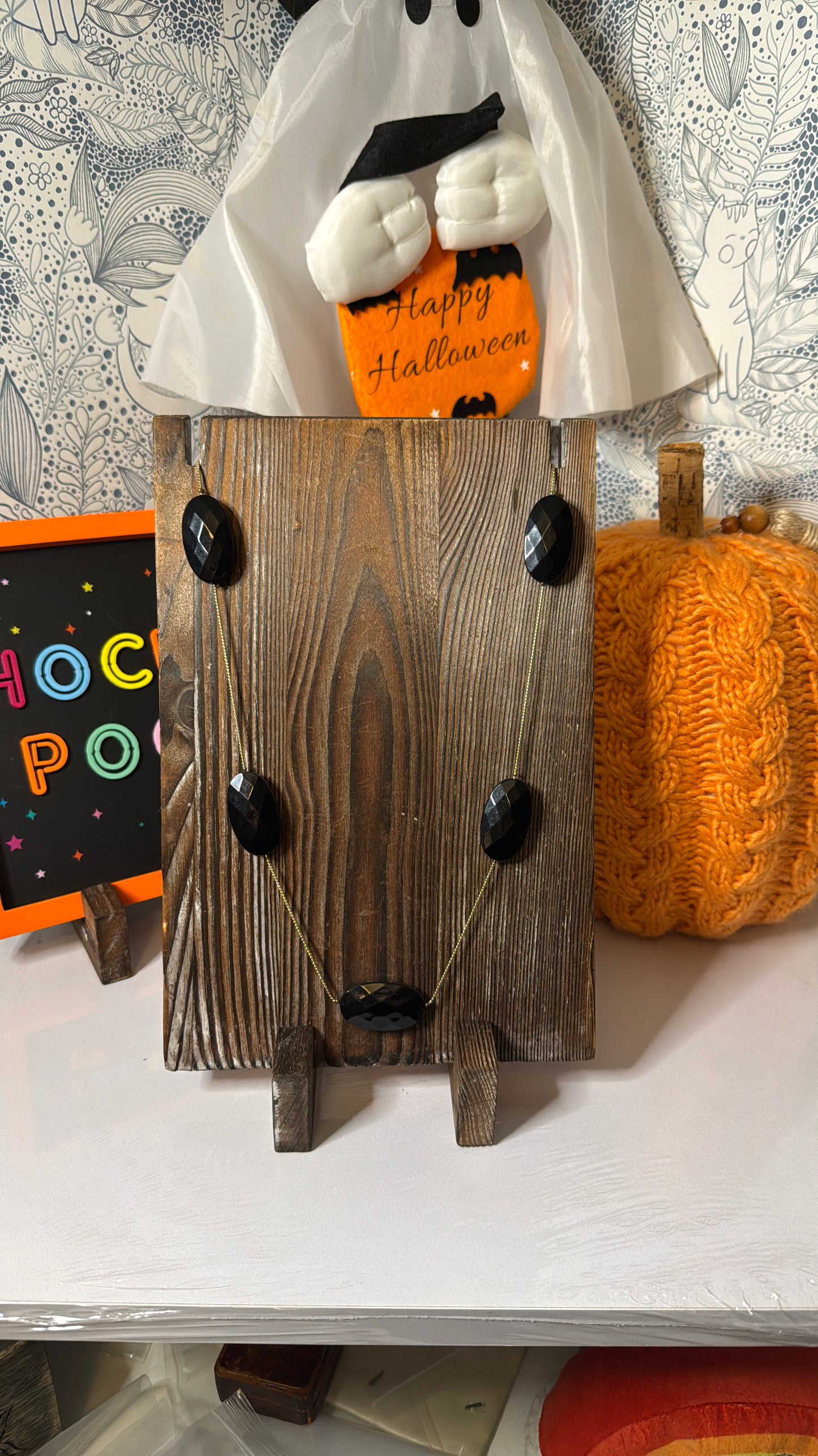 Vintage 1970s Faceted Black Glass Bead Necklace