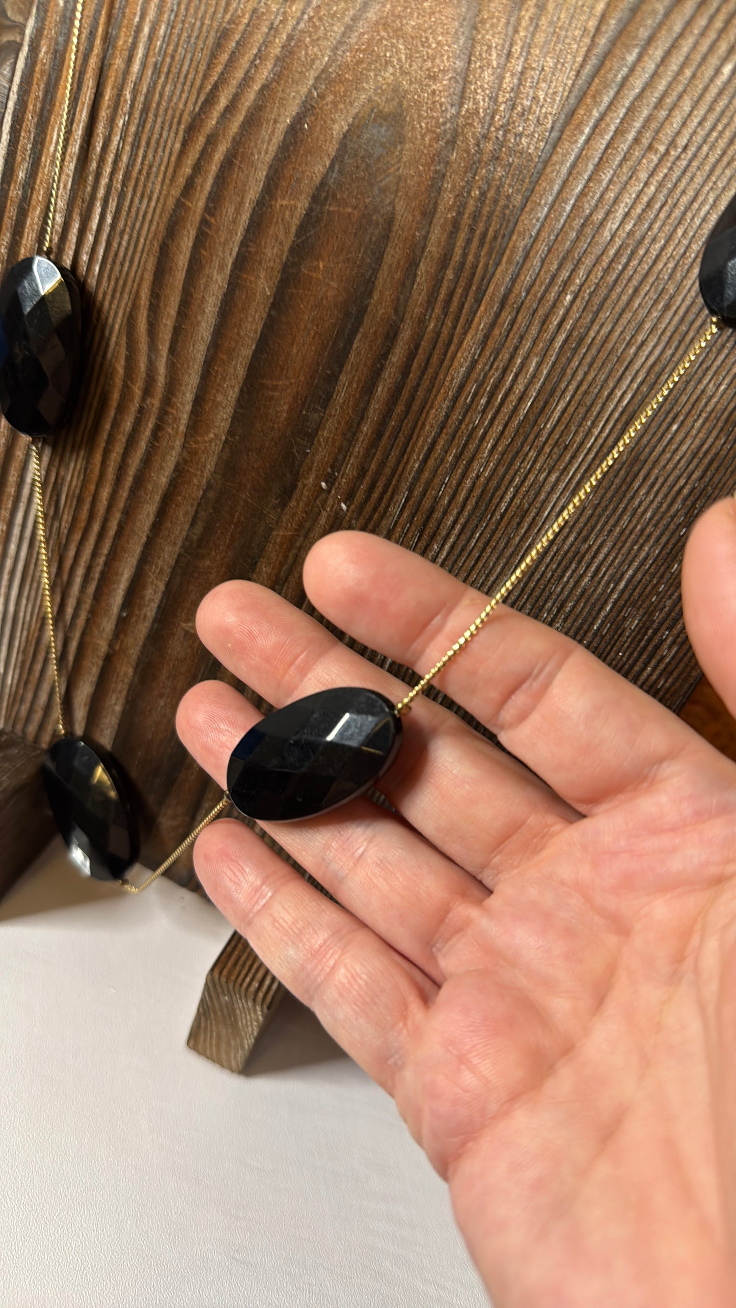 Vintage 1970s Faceted Black Glass Bead Necklace