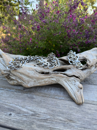 Vintage Chunky Silver Link Necklace and Bracelet Set