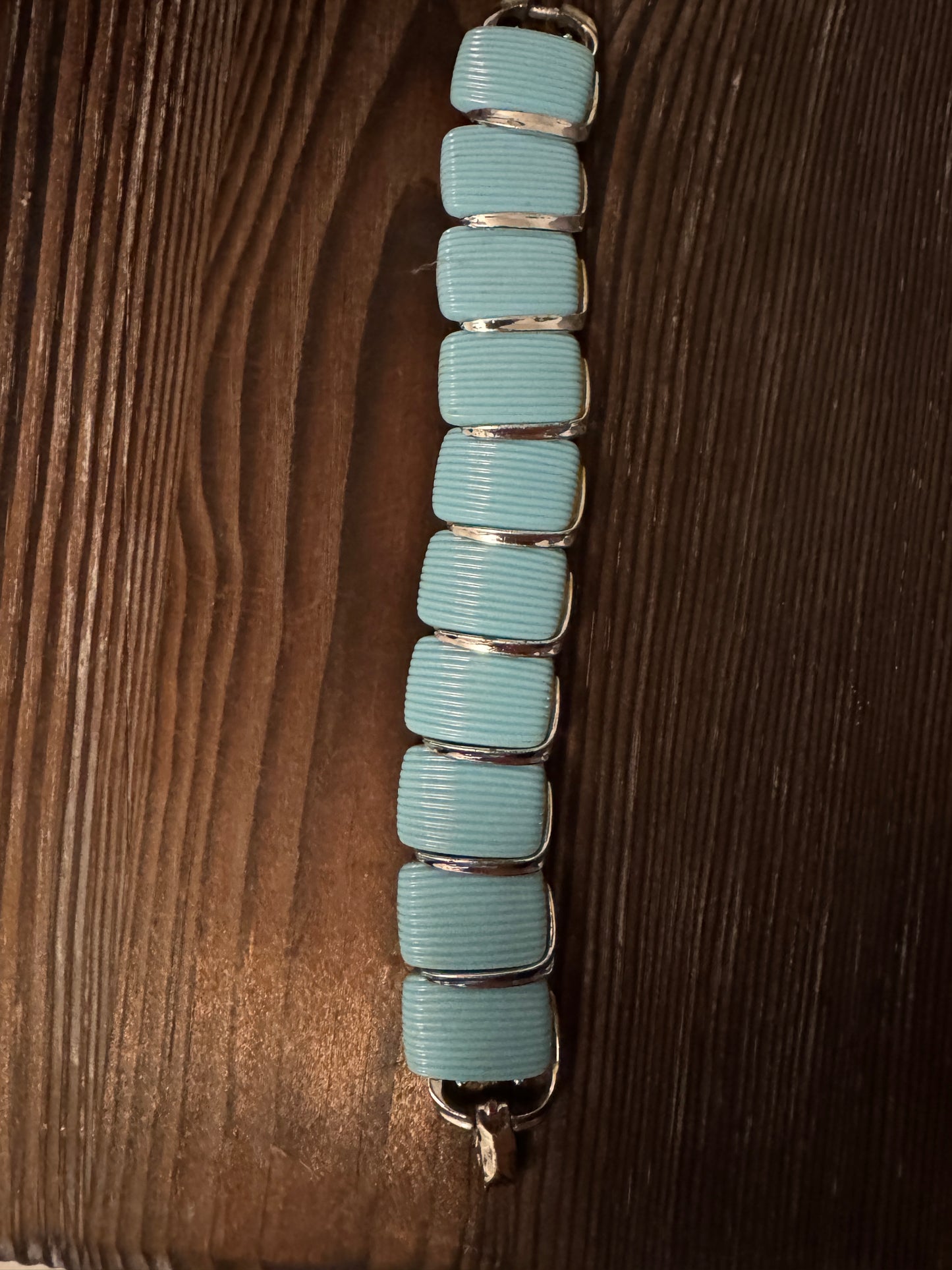 1960s Lisner Aqua Ribbed Vintage Bracelet with Silver Accents