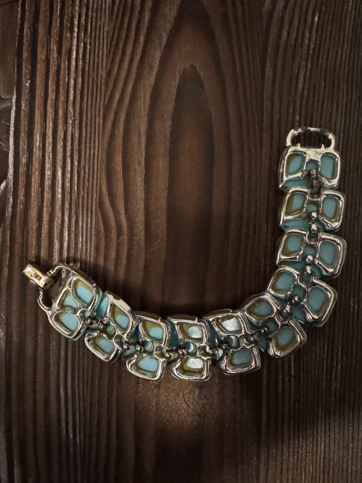 1960s Lisner Aqua Ribbed Vintage Bracelet with Silver Accents