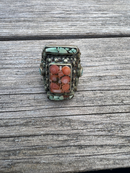 1970s Turquoise & Coral Vintage Statement Ring