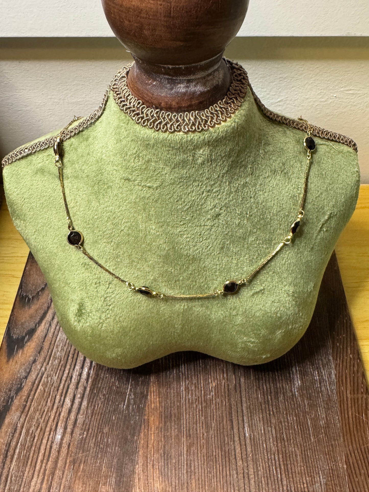 80s Gold Plated Necklace with Elegant Black Accents